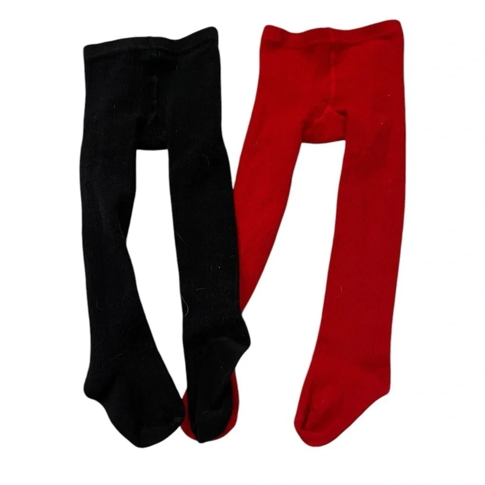 Set of 2 Little Stocking Co Black & Red Cable Knit Leggings size 1 to 2 years